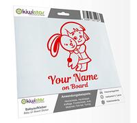 Kiwistar - Car Sticker Baby on Board - red - Bunny Girl - Individually Personalized with The Desired Text + on Board 24cm - Decal for Bicycle Vehicle Truck SUV