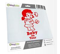 Kiwistar - Car Sticker Baby on Board - red - Butterfly Girl - Baby on Tour 30cm - Decal for Bicycle Vehicle Truck SUV