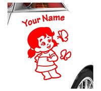 Kiwistar - Car Sticker Baby on Board - red - Butterfly Girl - Individually Personalized with The Desired Text 24cm - Decal for Bicycle Vehicle Truck SUV
