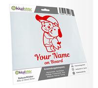 Kiwistar - Car Sticker Baby on Board - red - cappy Dog boy - Individually Personalized with The Desired Text + on Board 20cm - Decal for Bicycle Vehicle Truck SUV