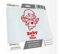 Kiwistar - Car Sticker Baby on Board - red - Little Angel Girl - Baby on Tour 30cm - Decal for Bicycle Vehicle Truck SUV