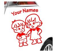 Kiwistar - Car Sticker Baby on Board - red - Siblings Boy Girl - Individually Personalized with The Desired Text 15cm - Decal for Bicycle Vehicle Truck SUV