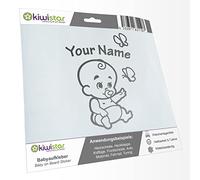 Kiwistar - Car Sticker Baby on Board - Silver - Baby Butterflies - Individually Personalized with The Desired Text 20cm - Decal for Bicycle Vehicle Truck SUV