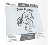 Kiwistar - Car Sticker Baby on Board - Silver - Bunny Girl - Individually Personalized with The Desired Text 24cm - Decal for Bicycle Vehicle Truck SUV