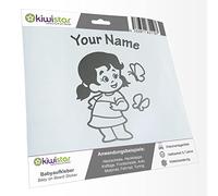Kiwistar - Car Sticker Baby on Board - Silver - Butterfly Girl - Individually Personalized with The Desired Text 20cm - Decal for Bicycle Vehicle Truck SUV