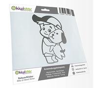Kiwistar - Car Sticker Baby on Board - Silver - cappy Dog boy - Without Desired Text 20cm - Decal for Bicycle Vehicle Truck SUV