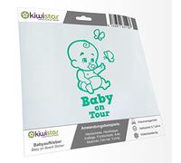 Kiwistar - Car Sticker Baby on Board - Turquoise - Baby Butterflies - Baby on Tour 15cm - Decal for Bicycle Vehicle Truck SUV