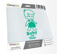 Kiwistar - Car Sticker Baby on Board - Turquoise - Boy Overalls - Baby on Tour 20cm - Decal for Bicycle Vehicle Truck SUV