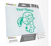 Kiwistar - Car Sticker Baby on Board - Turquoise - Bunny Girl - Individually Personalized with The Desired Text 15cm - Decal for Bicycle Vehicle Truck SUV
