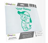 Kiwistar - Car Sticker Baby on Board - Turquoise - cappy Dog boy - Individually Personalized with The Desired Text 30cm - Decal for Bicycle Vehicle Truck SUV