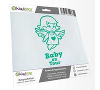 Kiwistar - Car Sticker Baby on Board - Turquoise - Little Angel Girl - Baby on Tour 30cm - Decal for Bicycle Vehicle Truck SUV