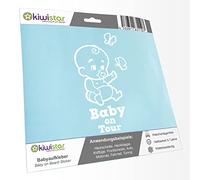 Kiwistar - Car Sticker Baby on Board - White - Baby Butterflies - Baby on Tour 15cm - Decal for Bicycle Vehicle Truck SUV