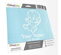 Kiwistar - Car Sticker Baby on Board - White - Baby Rattle - Individually Personalized with the Desired Text + on Board 24cm - Decal for Bicycle Vehicle Truck SUV