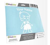 Kiwistar - Car Sticker Baby on Board - White - Boy Overalls - Individually Personalized with The Desired Text 15cm - Decal for Bicycle Vehicle Truck SUV