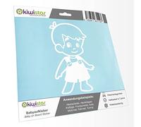 Kiwistar - Car Sticker Baby on Board - White - Boy Overalls - Without Desired Text 24cm - Decal for Bicycle Vehicle Truck SUV