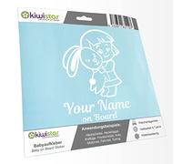 Kiwistar - Car Sticker Baby on Board - White - Bunny Girl - Individually Personalized with The Desired Text + on Board 30cm - Decal for Bicycle Vehicle Truck SUV