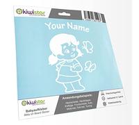 Kiwistar - Car Sticker Baby on Board - White - Butterfly Girl - Individually Personalized with The Desired Text 24cm - Decal for Bicycle Vehicle Truck SUV