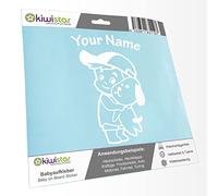 Kiwistar - Car Sticker Baby on Board - White - cappy Dog boy - Individually Personalized with The Desired Text 24cm - Decal for Bicycle Vehicle Truck SUV