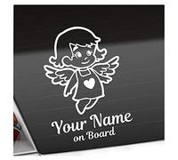 Kiwistar - Car Sticker Baby on Board - White - Little Angel Girl - Individually Personalized with The Desired Text + on Board 24cm - Decal for Bicycle Vehicle Truck SUV