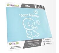 Kiwistar - Car Sticker Baby on Board - White mat - Baby Butterflies - Individually Personalized with The Desired Text 30cm - Decal for Bicycle Vehicle Truck SUV