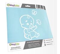 Kiwistar - Car Sticker Baby on Board - White mat - Baby Butterflies - Without Desired Text 20cm - Decal for Bicycle Vehicle Truck SUV