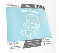Kiwistar - Car Sticker Baby on Board - White mat - Baby Rattle - Individually Personalized with The Desired Text 15cm - Decal for Bicycle Vehicle Truck SUV