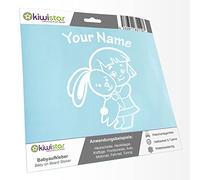 Kiwistar - Car Sticker Baby on Board - White mat - Bunny Girl - Individually Personalized with The Desired Text 20cm - Decal for Bicycle Vehicle Truck SUV