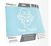 Kiwistar - Car Sticker Baby on Board - White mat - Little Angel Girl - Individually Personalized with The Desired Text + on Board 15cm - Decal for Bicycle Vehicle Truck SUV