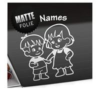 Kiwistar - Car Sticker Baby on Board - White mat - Siblings Boy Girl - Individually Personalized with The Desired Text 24cm - Decal for Bicycle Vehicle Truck SUV