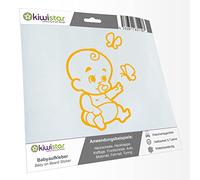 Kiwistar - Car Sticker Baby on Board - Yellow - Baby Butterflies - Without Desired Text 20cm - Decal for Bicycle Vehicle Truck SUV