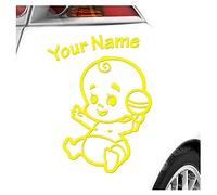 Kiwistar - Car Sticker Baby on Board - Yellow - Baby Rattle - Individually Personalized with The Desired Text 15cm - Decal for Bicycle Vehicle Truck SUV