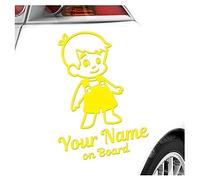 Kiwistar - Car Sticker Baby on Board - Yellow - Boy Overalls - Individually Personalized with The Desired Text + on Board 20cm - Decal for Bicycle Vehicle Truck SUV