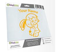 Kiwistar - Car Sticker Baby on Board - Yellow - Bunny Girl - Individually Personalized with The Desired Text 24cm - Decal for Bicycle Vehicle Truck SUV