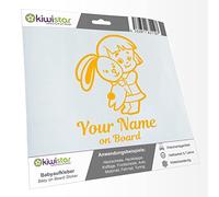 Kiwistar - Car Sticker Baby on Board - Yellow - Bunny Girl - Individually Personalized with The Desired Text + on Board 20cm - Decal for Bicycle Vehicle Truck SUV