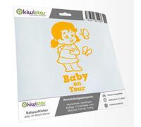 Kiwistar - Car Sticker Baby on Board - Yellow - Butterfly Girl - Baby on Tour 15cm - Decal for Bicycle Vehicle Truck SUV