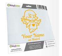 Kiwistar - Car Sticker Baby on Board - Yellow - Little Angel Girl - Individually Personalized with The Desired Text + on Board 20cm - Decal for Bicycle Vehicle Truck SUV