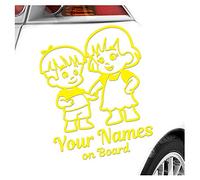 Kiwistar - Car Sticker Baby on Board - Yellow - Siblings Boy Girl - Individually Personalized with The Desired Text + on Board 20cm - Decal for Bicycle Vehicle Truck SUV