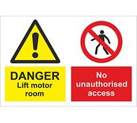 Kiwistar - Rigid - Sign - 40x30cm - Danger. Lift Motor Room. No unauthorised Access Sign - Warning - Notice - Sticker - Safety - School - Home - Office