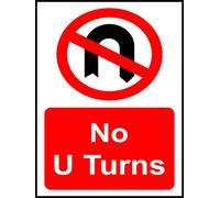 Kiwistar - Sticker - Sign - 20x15cm - No U Turns Sign - Warning - Notice - Sticker - Safety - School - Home - Office