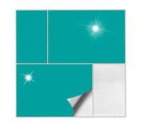 Kiwistar Tile Stickers, Glossy Turquoise - 15 x 30 cm - 1 Piece - Adhesive Tiles, Sticker Tiles for Wall Tiles, Self-Adhesive for Kitchen, Bathroom, Smooth Surfaces