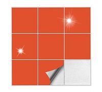 Kiwistar Tile Stickers Orange Glossy 6 x 6 cm - 25 Pieces - Adhesive Tiles - Tile Pattern - Sticker Tiles - Glue Over The Wall Tiles