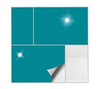 Kiwistar Tile Stickers, Turquoise Blue Glossy, 14 x 19 cm, 1 Piece, Adhesive Tiles, Sticker Tiles for Wall Tiles, Self-Adhesive for Kitchen, Bathroom, Smooth Surfaces