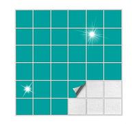 Kiwistar Tile Stickers Turquoise Glossy 6 x 6 cm - 50 Pieces - Adhesive Tiles - Tile Pattern - Sticker Tiles - Glue Over The Wall Tiles