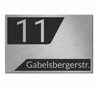 Kiwistar UG - Sign Yourself - House Number Sign Personalised Made of Aluminium Composite Panel Design 11 - Printed from DIN A6 - UV-Resistant - Personalised Gifts with Number, Name & Street