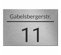 Kiwistar UG - Sign Yourself - House Number Sign Personalised Made of Aluminium Composite Panel Design 5 - Printed from DIN A6 - UV-Resistant - Personalised Gifts with Number, Name & Street