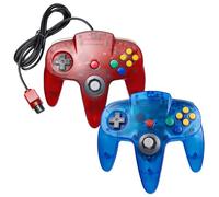 KIWITATA 2 Pack Classic N64 Controller, Wired Retro N64 Remote Joystick Replacement Controller for N64 System Video Games Console Clear Red+ Clear Blue