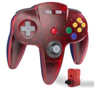 KIWITATA Wireless N64 Controller for Retro Games, 2.4GHZ Rechargeable Wireless Remote Joystick Game Pad Controller Compatible with N64 System Video Console Clear Red