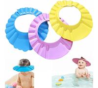 Kiwochy 3 Packs Children Shampoo Cap and Visor Kids Shower Shield Adjustable Shampoo Bath Visor Shower Visor Bathing Hat Bath Wash Hair Hat Cap for Kids Over 6 Month Avoid Water in Eyes Ears Nose