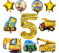 Kiwochy Digger Birthday Decoration 5 Years Tractor Boy Tractor Balloon Construction Site Party Decoration Truck Happy Birthday Foil Balloons