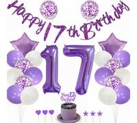 Kiwochy Purple 17th Birthday Decoration - Girl's 17th Birthday Party Decoration with Purple Foil Balloons